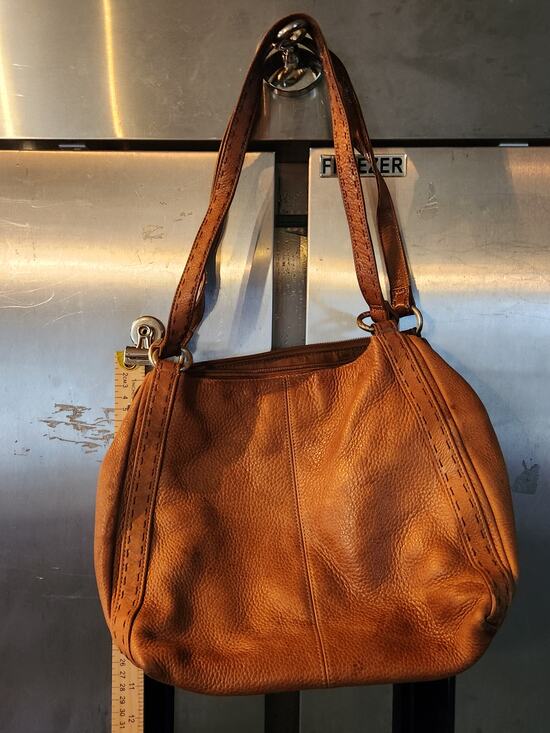 Fossil Handbags - Fossil Cognac Brown Pebbled Leather Handbag Shoulder Bag